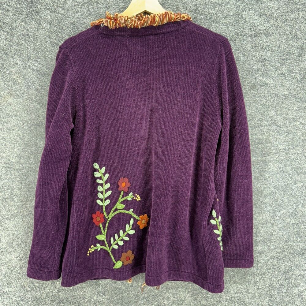 Unbranded Cardigan Women M Medium Purple Floral Open Front Embroidered Knit - Picture 2 of 5